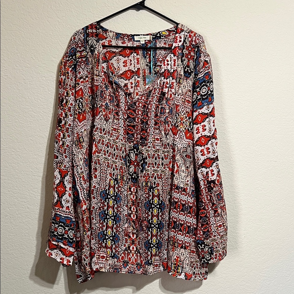 Bohemian Red and Blue Women's Tunic Top